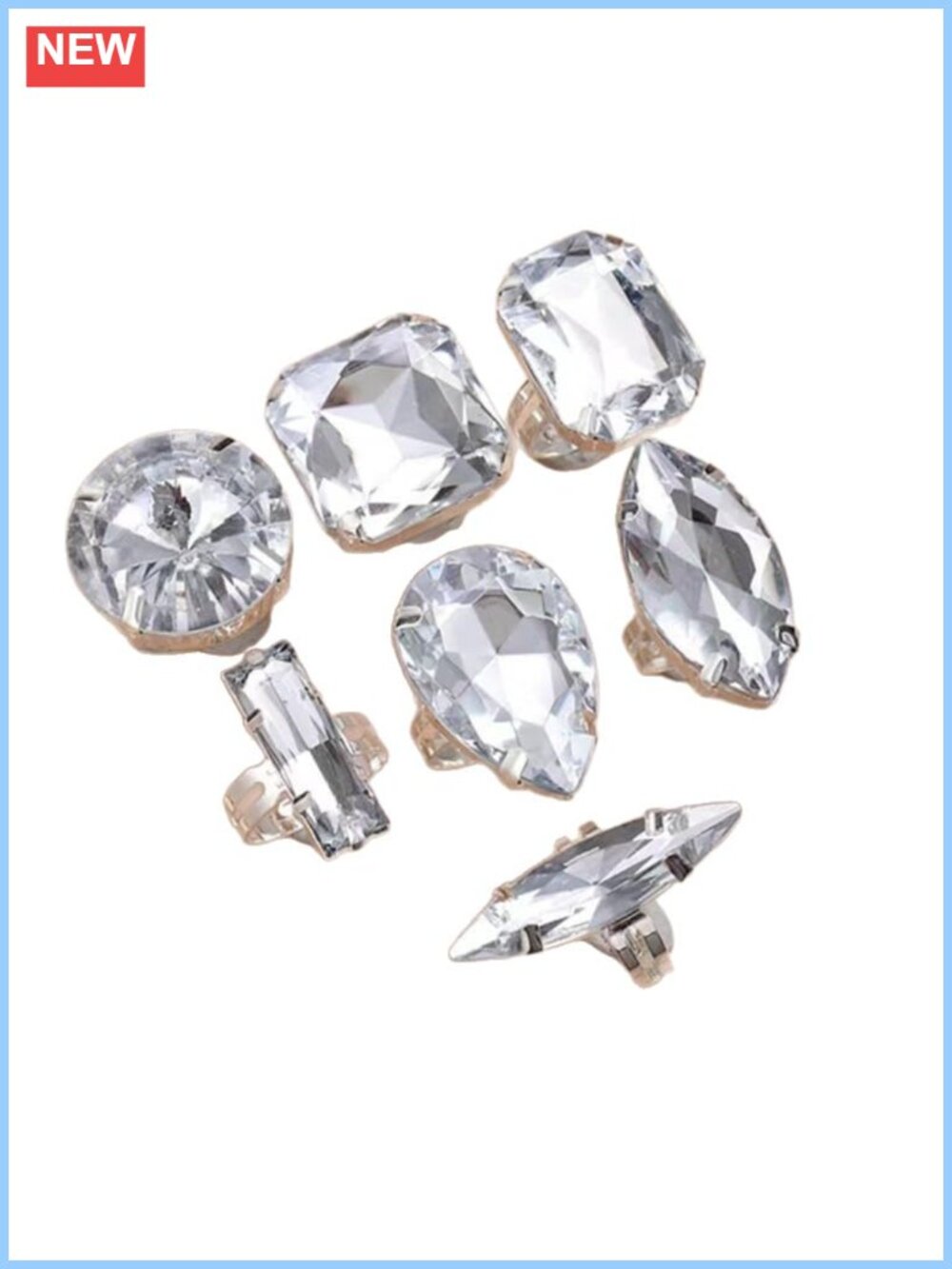 Oversized Crystal Rhinestone Statement Cocktail Ring Set Adjustable Band